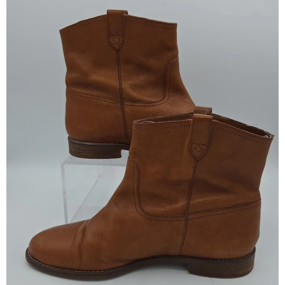 Madewell Otis Leather Pull On Ankle Cowgirl Boots Cognac Brown Womens Sz 9.5 US